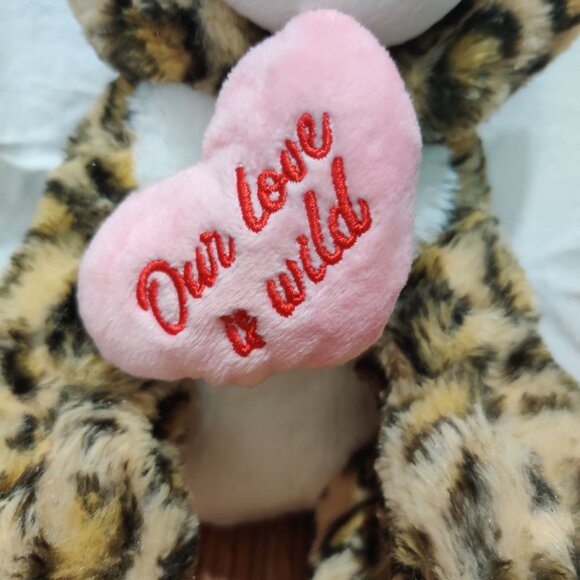 Leopard Plush Stuffed Animal Pink Heart Our Love Is Wild Cheetah Toy Cat 11" - Picture 3 of 7